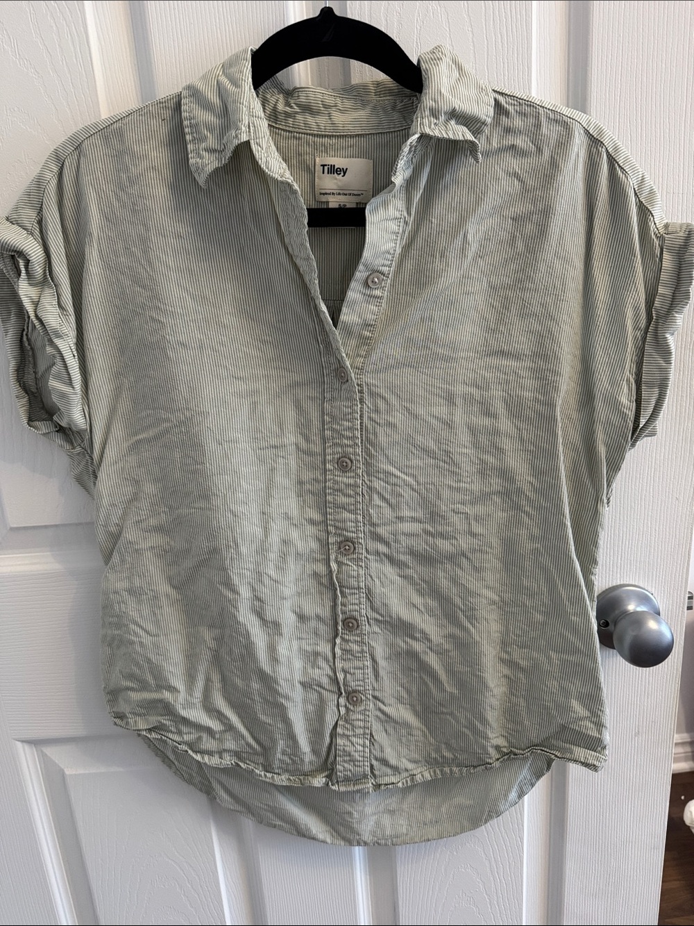 Tilley Women's Short-Sleeve Button Front Blouse in Light Sage